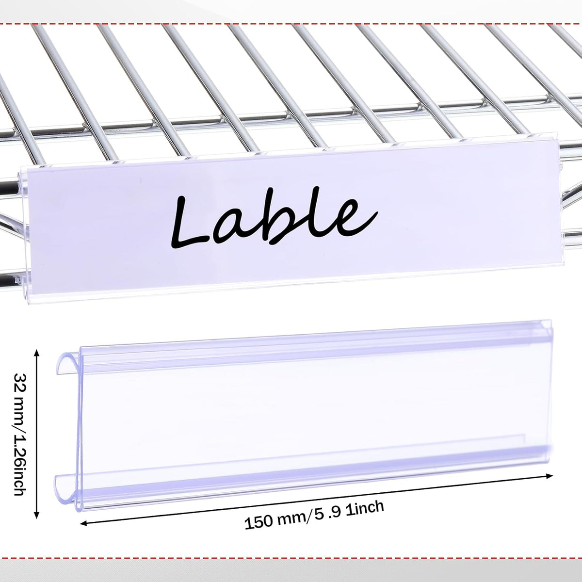 100pcs Wire Shelf Label Holders with 100pcs Paper Inserts 6in Lx1.25in H Plastic Wire Rack Label Holder Shelf Tags Clear Plastic Basket Display Clips Removable Compatible with 1-1/4in Shelves