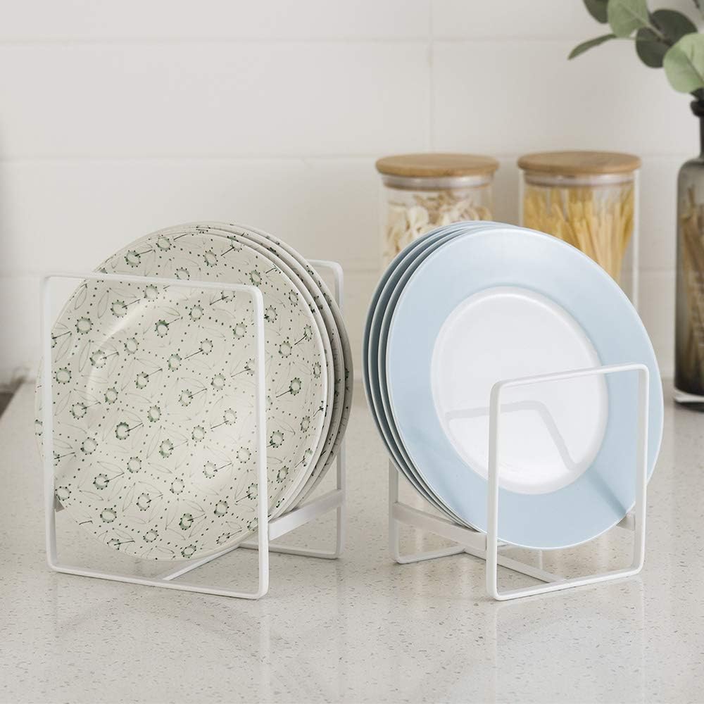 Organizer for Cabinet, Set of 2 Plate Holders Metal Plate Storage Rack for Counter-top and Cupboard