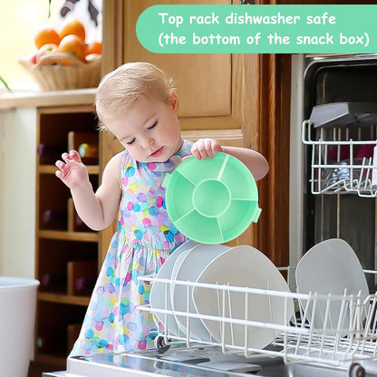 JOOPETALK Kids Reusable Rotating Snack Container with 5 Separate Compartments, Color Matching Opening Lid, BPA/PVC-Free, Dishwasher Safe, Perfect for Travel, School Lunches & On-the-Go Snacking-Blue