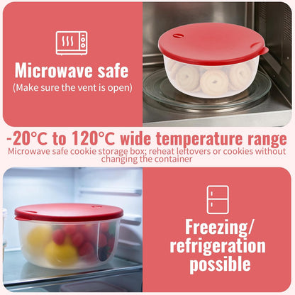 2 Pack Cookie Storage Containers Airtight with Lips, 3.5 L Round Plastic Reusable Cookie Box, Leak-proof Muffin Carrier for Baked Goods, Cupcake Storage & Meal Prep