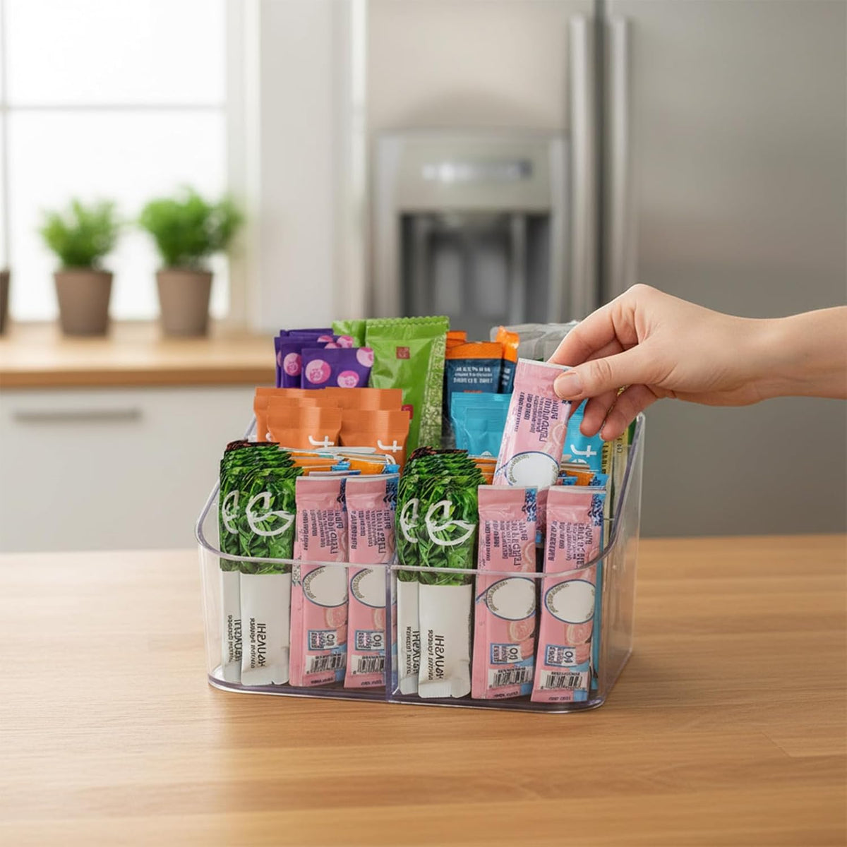 Drink Packet Organizer for Powdered Drink Mix,Powder Packet,Water Flavor Packet,Wooden Water Flavor Packet Organization Container for Kitchen Cabinet, Pantry,Office, Snack Bar Organizer-Small