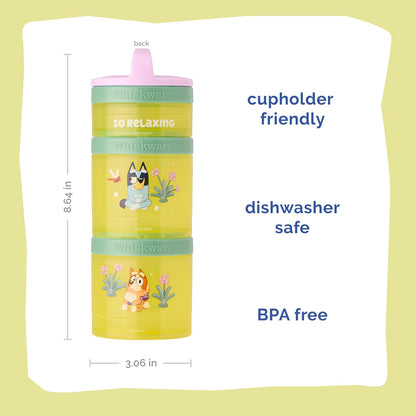Whiskware Bluey Stackable Snack Containers for Babies, Toddlers, and Kids, 3 Stackable Snack Cups for School and Travel, Cupholder Friendly, Bluey and Bingo! Let’s Do This!