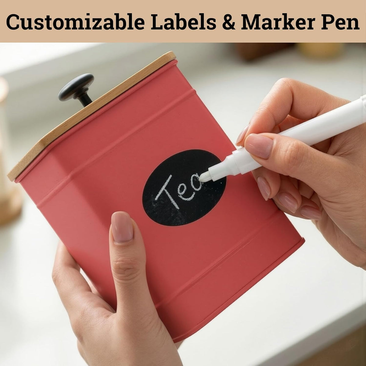 Kitchen Canisters for Countertop Set of 4 with Customizable Chalkboard Labels & Marker Pen - Big Iron Kitchen Canisters with Airtight Lids - Black Canister Set - Flour and Sugar Containers Farmhouse