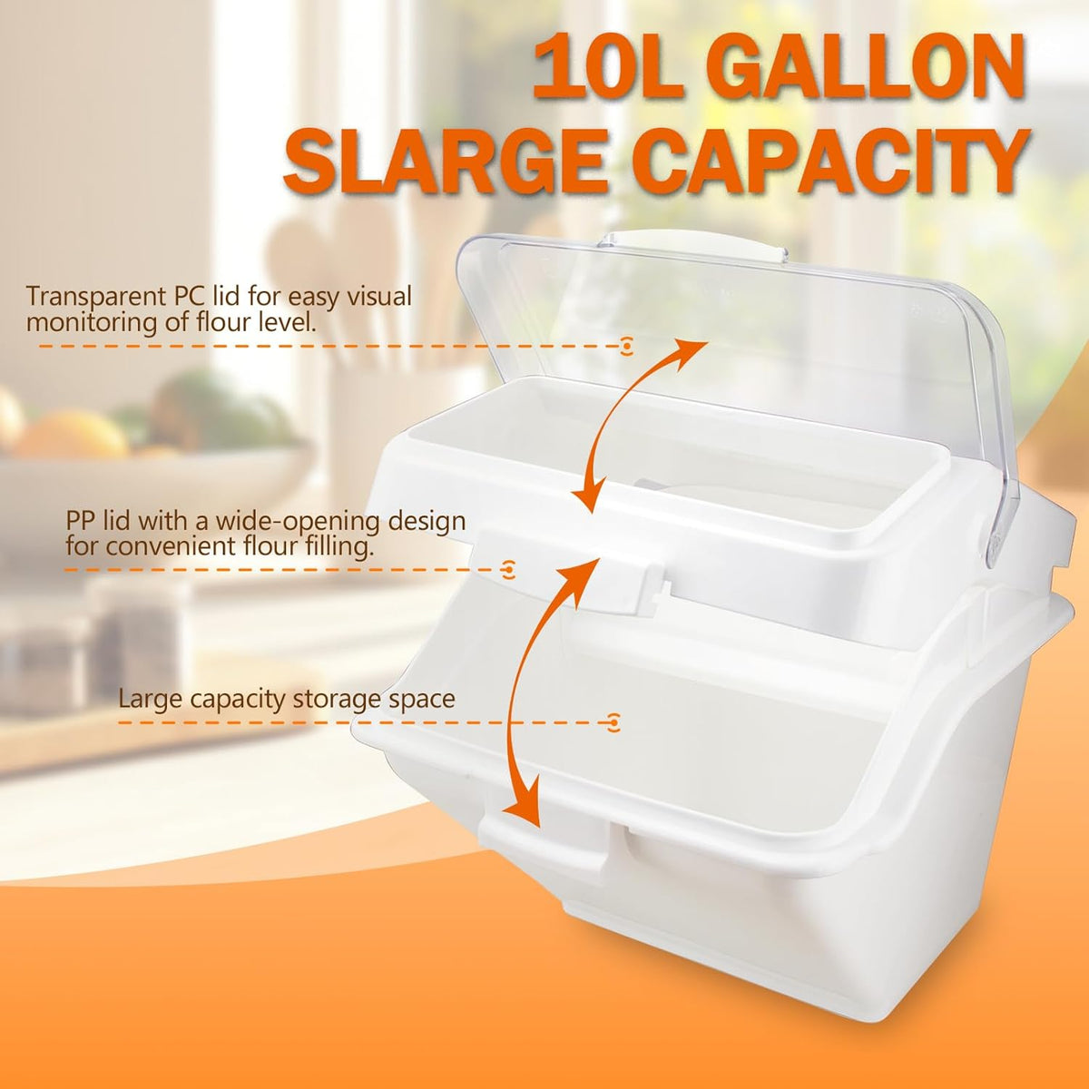 Flour Bin, 10 lb Stackable Kitchen Ingredient Storage Container with Lid - Food Pantry Organizer for Flour, Sugar, Rice, Baking,Dog Food Supplies (2.64 GAL-2.33 LB)