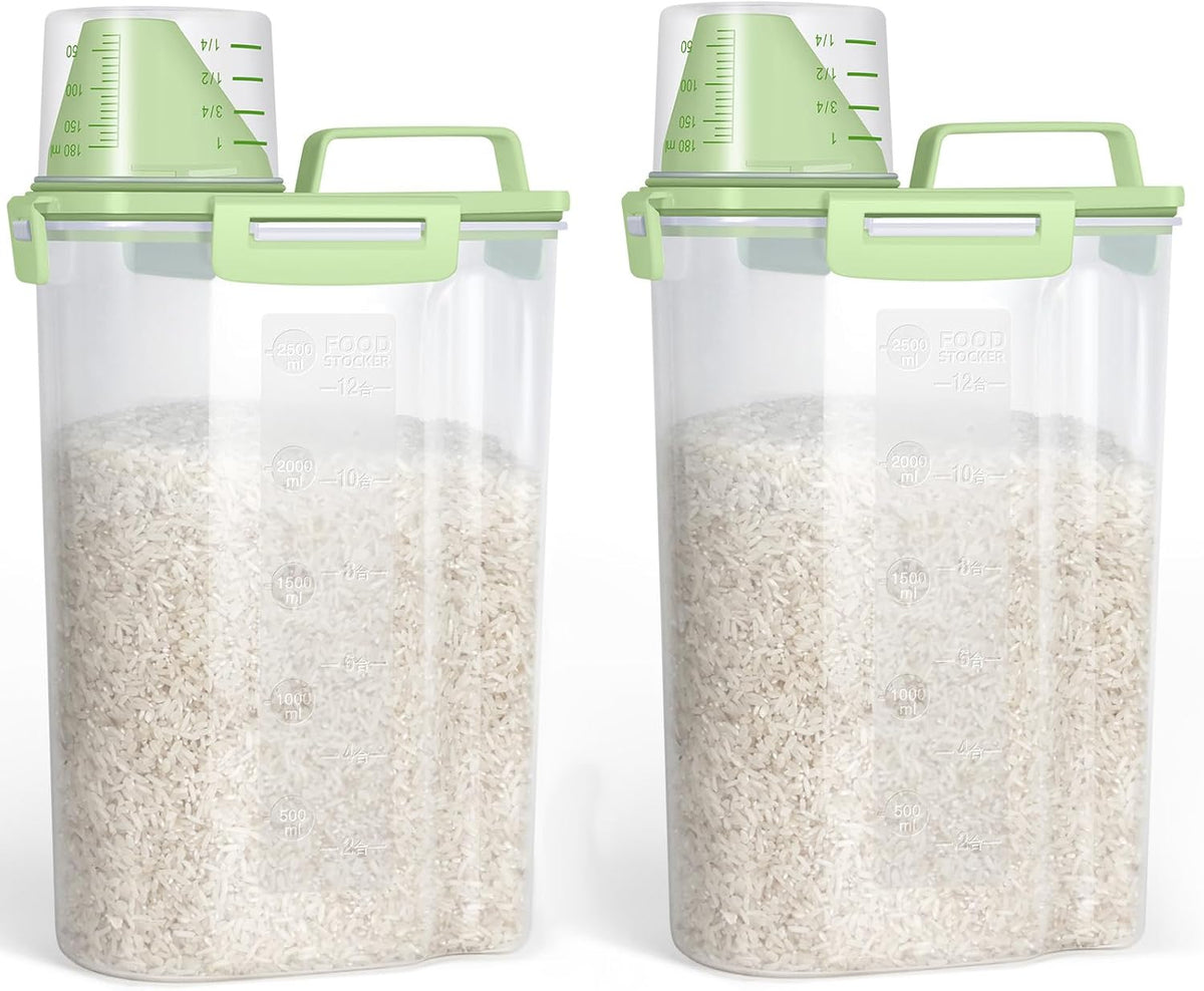 TBMax Rice Container Cereal Storage Container 2 Pack 5 Lbs, Kitchen Pantry Dry Food Storage Holder with Easy-Pouring Spout & Handy Cup, Small Pet Dog Cat Food Dispenser for Daily Feeding -Grey