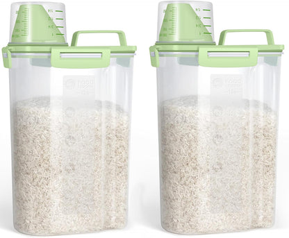 TBMax Rice Container Cereal Storage Container 2 Pack 5 Lbs, Kitchen Pantry Dry Food Storage Holder with Easy-Pouring Spout & Handy Cup, Small Pet Dog Cat Food Dispenser for Daily Feeding -Grey