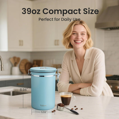 Veken Coffee Canister, 39OZ Large, Mothers Day Gifts For Women, Airtight Stainless Steel Food Storage Container for 2.2lbs Coffee Beans, Ground, Sugar, Tea, Flour, Cereal,Kitchen Bar Accessories,Cream