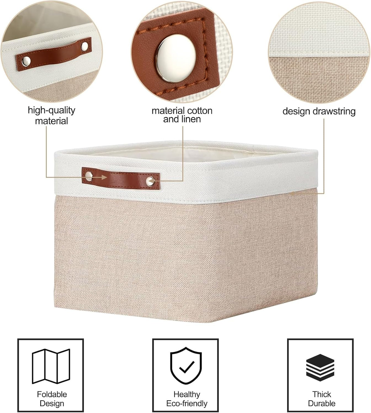 Uiifan 10 Pcs Collapsible Storage Bins Fabric Foldable Storage Basket with Handles Cloth Organizer Linen Shelf Baskets for Shelves Home Closet Nursery Toys(16 x 12 x 10 Inch,Gray and White)