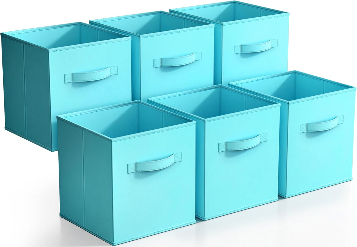 Sorbus Foldable Storage Cubes - 6 Fabric Baskets for Organizing Pantry, Closet, Shelf, Nursery, Playroom, Toy Box, Cubby -11 Inch Dual Handle Collapsible Closet Organizers and Storage Bins (Navy Blue)