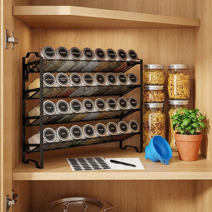 Simple Trending 4 Tier Spice Rack Organizer,Stackable Kitchen Counter Shelves,for Cabinet,Countertop,Pantry, Door or Wall Mount, Metal Mesh,Jars not Included, Black