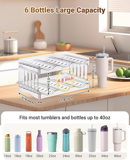 Gracenal Water Bottle Organizer for Stanley Cup Accessories, Cabinet Organizers and Storage for Meoky 40 oz Tumbler with Handle, Fridge Tumbler Organizer Kitchen Gadgets Gifts, 2Pack Large-6-bottle