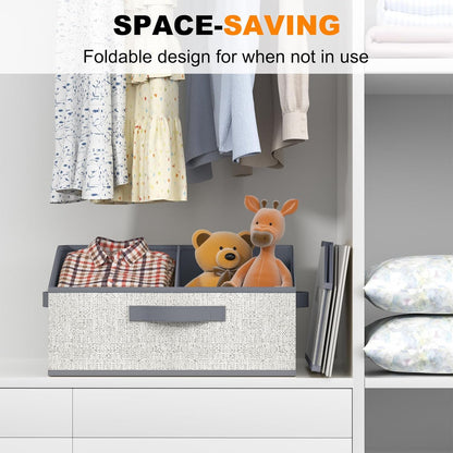 Closet Storage Bins, Large Closet Organizer Baskets with Divider & Handles,Trapezoid Fabric Shelf Organizers, Collapsible Storage Cubes for Clothes, Towels, Toys - Beige