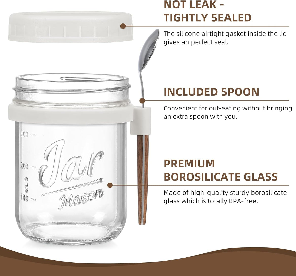 4 Pack Overnight Oats Containers with Lids and Spoons, 16 oz Glass Mason Jars with Airtight Lids, Overnight Oats Jars for Milk, Cereal, Fruit