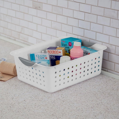 Sterilite 6-Pack Deep Ultra Basket, Open Top Plastic Storage Organizer, White - Classic Baskets for Organizing Countertops, Pantry Shelves, Kitchen Cabinets, Laundry Rooms or Home Offices