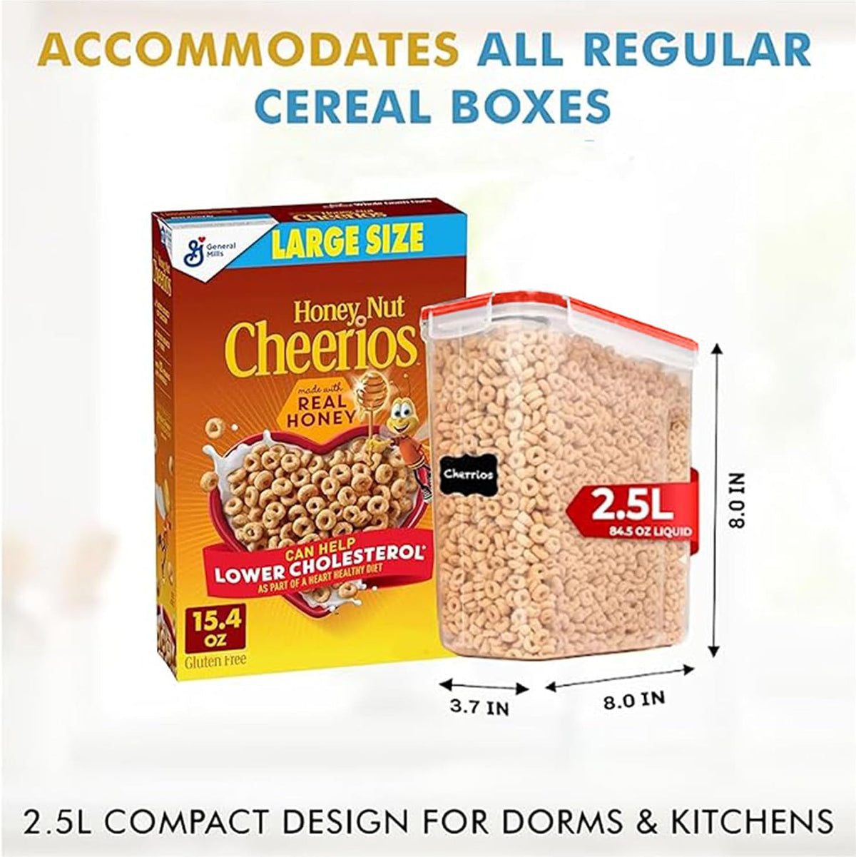 Shazo 2 Pack (15.4 Oz Cereal Capacity) Small Airtight Cereal Containers Storage with Lids, Perfect Space Saving BPA-Free Plastic Container, Pantry Organization and Canister for Rice, Sugar & Flour