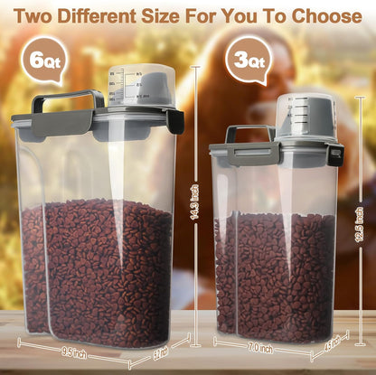 TIOVERY Upgraded Dog Food Storage Container Small, Cat Food Container Airtight, Pet Food Container Dispenser with Pour Spout, Measuring Cup and 4 Seal Buckles for Dogs, Cats, Birds (Grey)