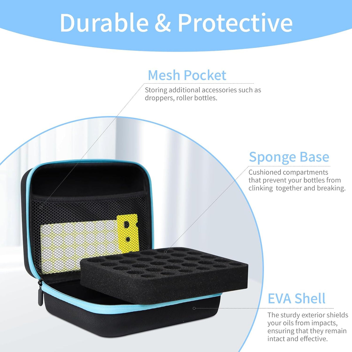 Essential Oil Storage Holder Organizer Carrying Case - 30 Bottles | Hard Shell Essential Oils Box Holds 5ml 10ml 15ml Bottle Travel Bag with Labels & Foam Insert for doTERRA & Young Living