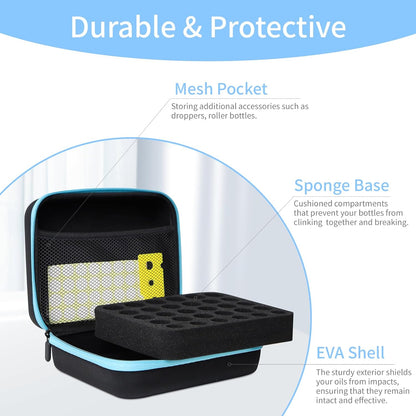 Essential Oil Storage Holder Organizer Carrying Case - 30 Bottles | Hard Shell Essential Oils Box Holds 5ml 10ml 15ml Bottle Travel Bag with Labels & Foam Insert for doTERRA & Young Living