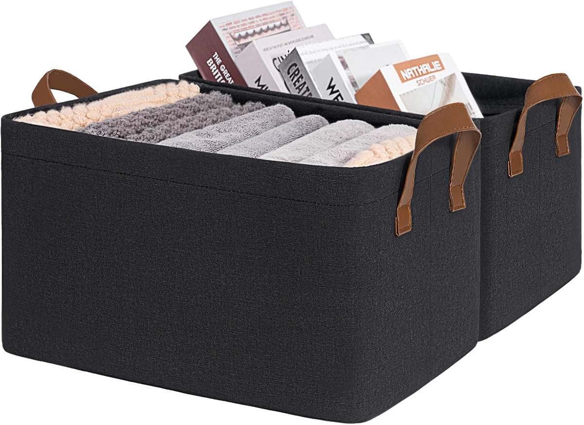 CHICVITA Large Storage Baskets for Shelves, Fabric Storage Bins with Metal Frame, Closet Organizers and Storage Boxes for Clothes Toy, Beige