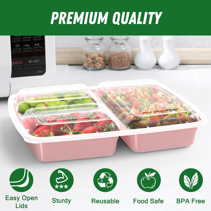 50 Pack (100-Piece) 32 oz Meal Prep Containers Reusable with Lids 3-Compartment, To Go Take Out Plastic Food Storage Containers, Sturdy Leakproof Food Safe, Microwave Freezer Dishwasher Safe, Black
