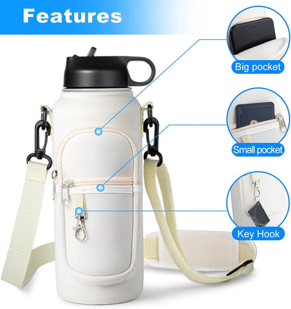 RRegeny Water Bottle Holder with Strap for Hydroflask 32oz 40oz, Carrier Sling Bag with Phone Pocket Water Bottle Sleeve for Men Women Hiking Camping Travelling