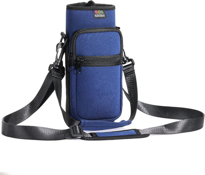Nuovoware Water Bottle Carrier Bag,25oz/40oz/64oz Bottle Pouch Holder,Adjustable Shoulder Hand Strap 2 Pocket Sling Neoprene Sleeve Sports Accessories for Hiking Travelling Camping