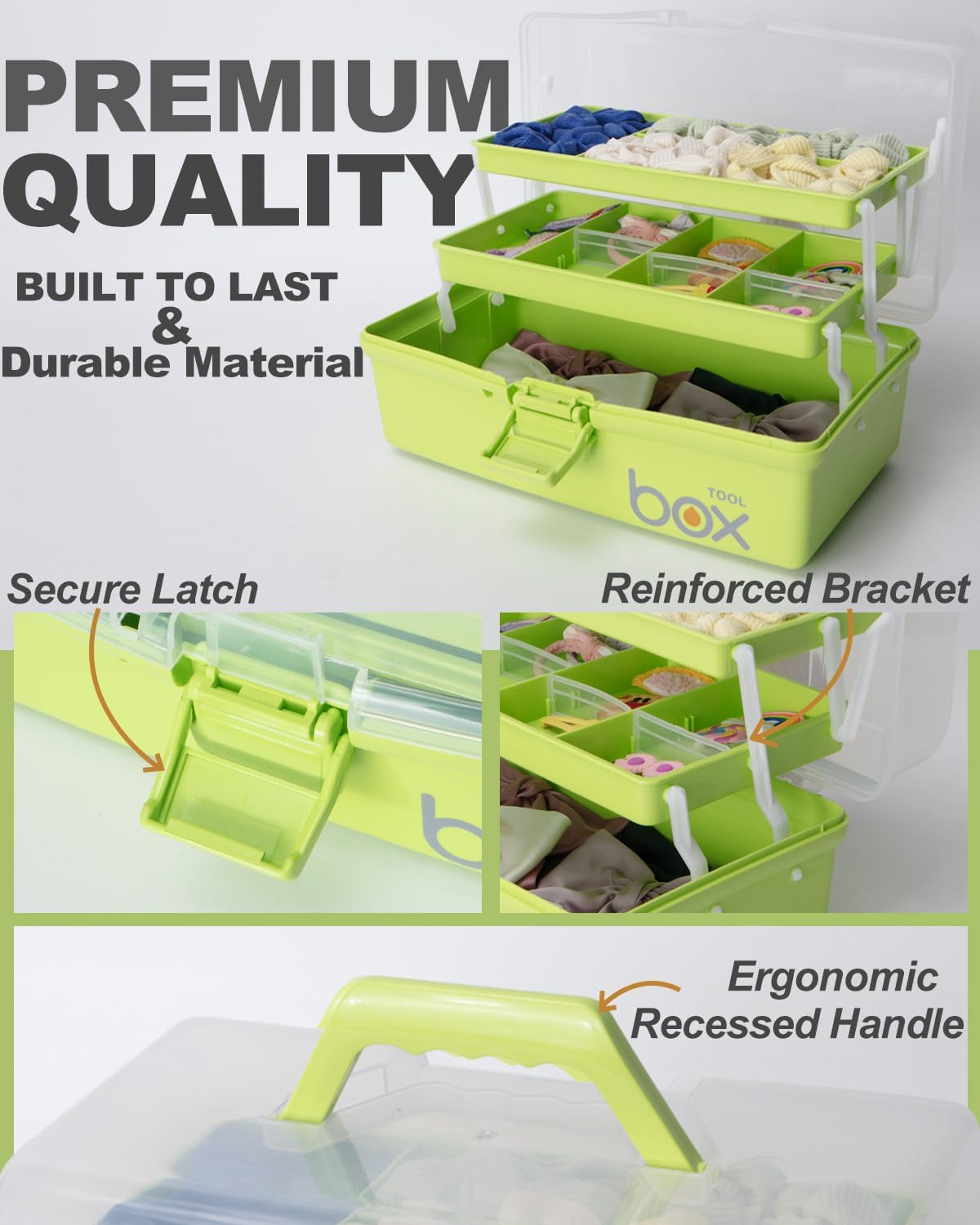 TERGOO 12in 3-Layer Plastic Craft Organizers and Storage, Portable Folding Tackle Box with Handle & Adjustable Dividers, Multipurpose Case for Sewing, Art Supplies, Medicine, Tools (Blue)