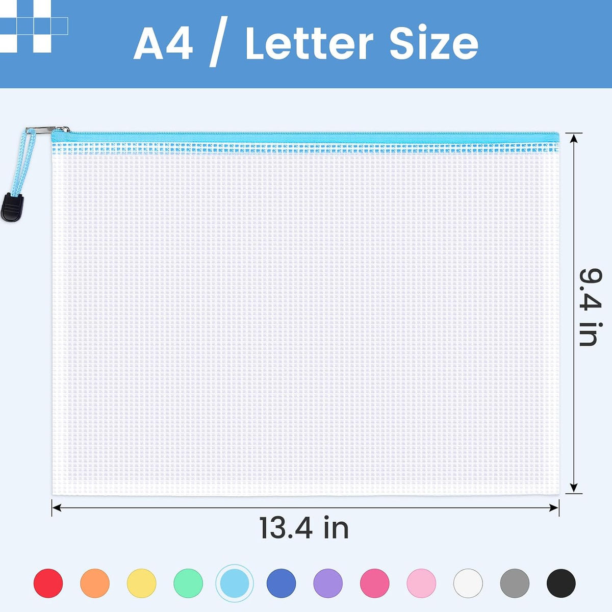 Sooez Mesh Zipper Pouch with Sticky Labels, A4 Mesh Bags, Sturdy Letter Size File Folders Organizer, Office School Classroom Teacher Supplies, Toy Storage Bag Board Game Puzzles Organization