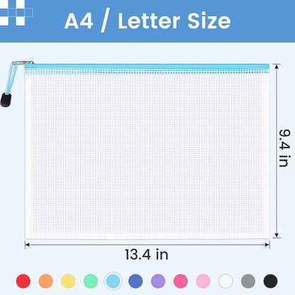 Sooez Mesh Zipper Pouch with Sticky Labels, A4 Mesh Bags, Sturdy Letter Size File Folders Organizer, Office School Classroom Teacher Supplies, Toy Storage Bag Board Game Puzzles Organization