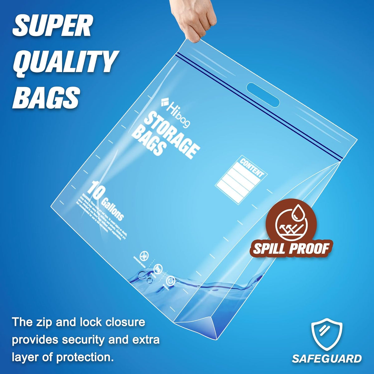 10 Gallon Zipper Storage Bags, 18” x 20” Clear Plastic Bags with Handle, Extra Large XL Zip Bags for Clothes, Pack of 5