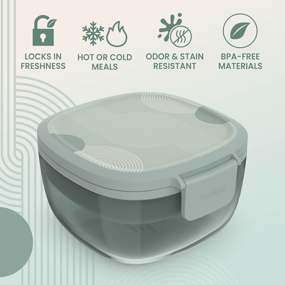 Bentgo Glass Prints Salad Container - 7.6-Cup Tinted Glass Salad Bowl with Airtight Lid, Leak-Proof Sauce Container, 4-Compartment Bento Meal Prep Tray & Reusable Fork (Floral Maximalist - Sea)