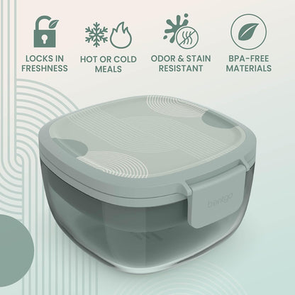 Bentgo Glass Prints Salad Container - 7.6-Cup Tinted Glass Salad Bowl with Airtight Lid, Leak-Proof Sauce Container, 4-Compartment Bento Meal Prep Tray & Reusable Fork (Floral Maximalist - Sea)