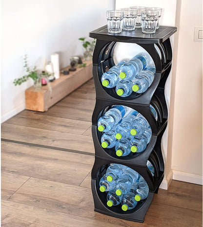 Bariboo Stackable Water Bottle Storage Rack Best Water Jugs 5 Gallon Organizer. Jug Holder for Kitchen, Cabinet and Office Organizing. Reinforced Polypropylene (Silver, 4 No Shelf)