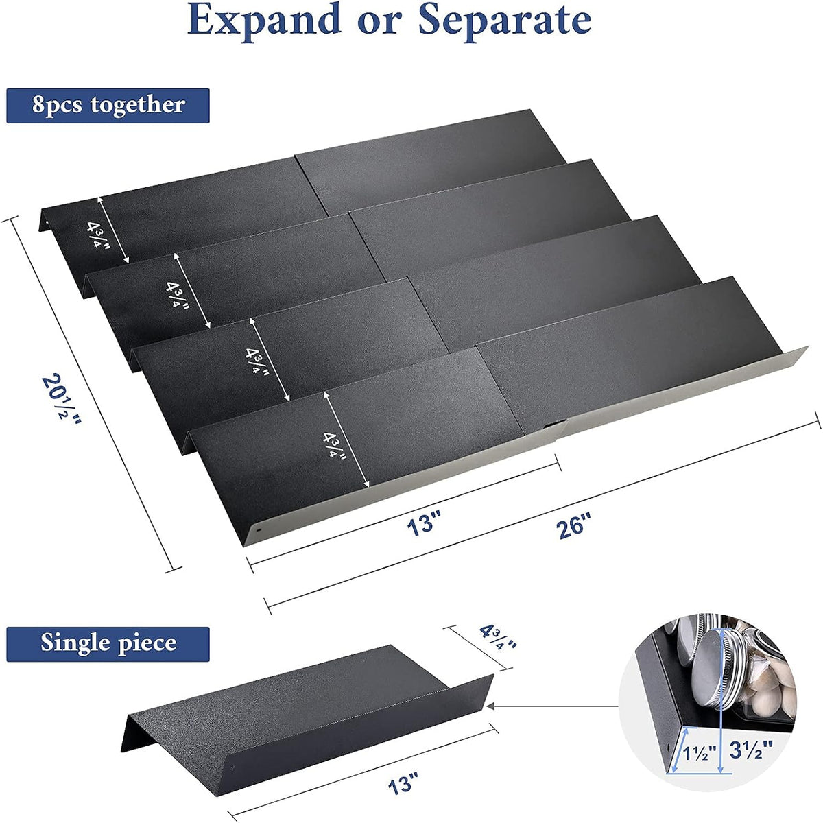 Mulush Bamboo Spice Rack Tray - Spice Drawer Organizer for Kitchen Cabinets Storage and Organization (Jars Not Included, 8 Individual Pieces, Not Adjustable)