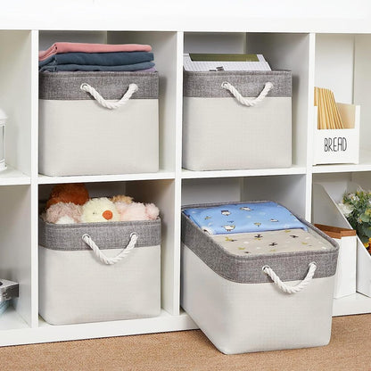Fabric Storage Bins 12x8x5 inch [6-Pack] with Rope Handles - Decorative Baskets for Organizing