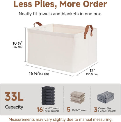 StorageWorks Storage Bins, Shelves Baskets for Organizing, Fabric Closet Organizers with Handles, Metal Frame, Beige-Cotton-linen, 2-Pack