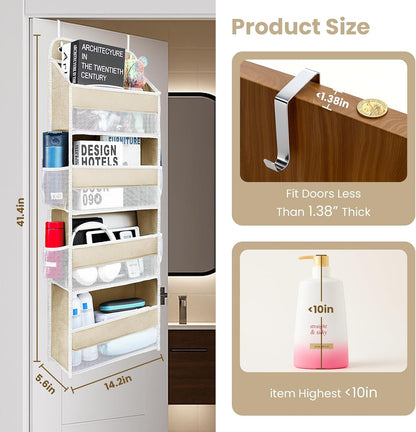 Over The Door Organizer with LifetimeWarranty, 4 Shelves & 4 Side Pockets, Large Storage Rack Holds 44lb, Heavy-Duty Reinforced Mesh Shelf for Bathroom, Closet, Toy Organization, Shoes, Towels, Grey