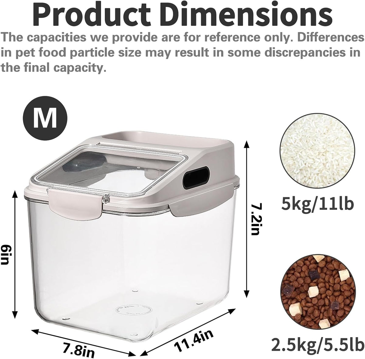 Fhiny 5.5LB Dog Food Storage Container, Airtight Pet Treat Bin Translucent Dry Food Grain Storage Barrels Sealed Bucket Moisture-Proof Plastic Cat Puppy Food Bin with Seal Locking Lid Keep Fresh