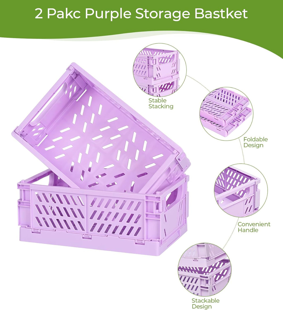 HUUSMOT 6-Pack Small Pastel Plastic Storage Baskets, Collapsible Crates for Organizing, Space-Saving Mini Bins for Classroom, Kitchen, Office, Bedroom (5.9" x 3.8" x 2.2")