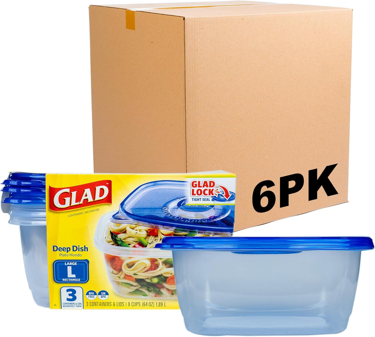 Glad GladWare XL Square Food Storage Containers with Lock Tight Lids, BPA-Free Family Size Plastic Containers for Leftovers, Meal Prep, and Freezer Storage, Dishwasher Safe, 104 Oz