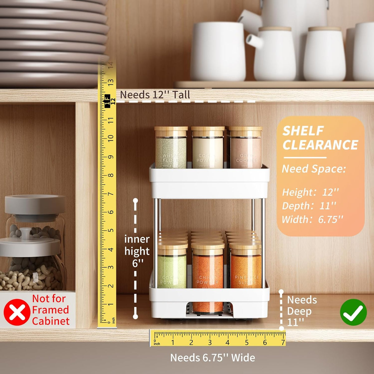 Pull Out Spice Rack Organizer for Cabinet, Slide Out Spice Racks Organizer, Spice Cabinet Organizers, Cabinet Size Need:12'' Highx11'' Deepx5'' Wide,Hold 10 Spice Jar Each Tier-2Tier, Black