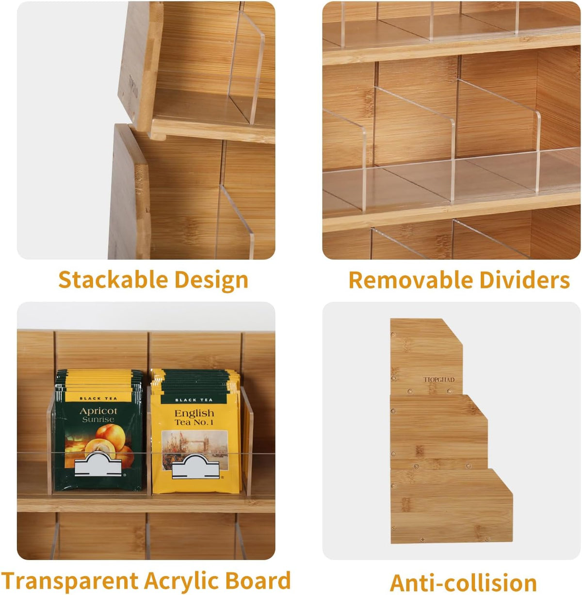 TIOPGHAD 3 Layer Stackable Bamboo Tea Bag Organizer Storage Holder for Tea Bags Wood Tea Box Containers Tea Rack Teabag Station Stand for Cabinet Countertop Office(Patented Design)