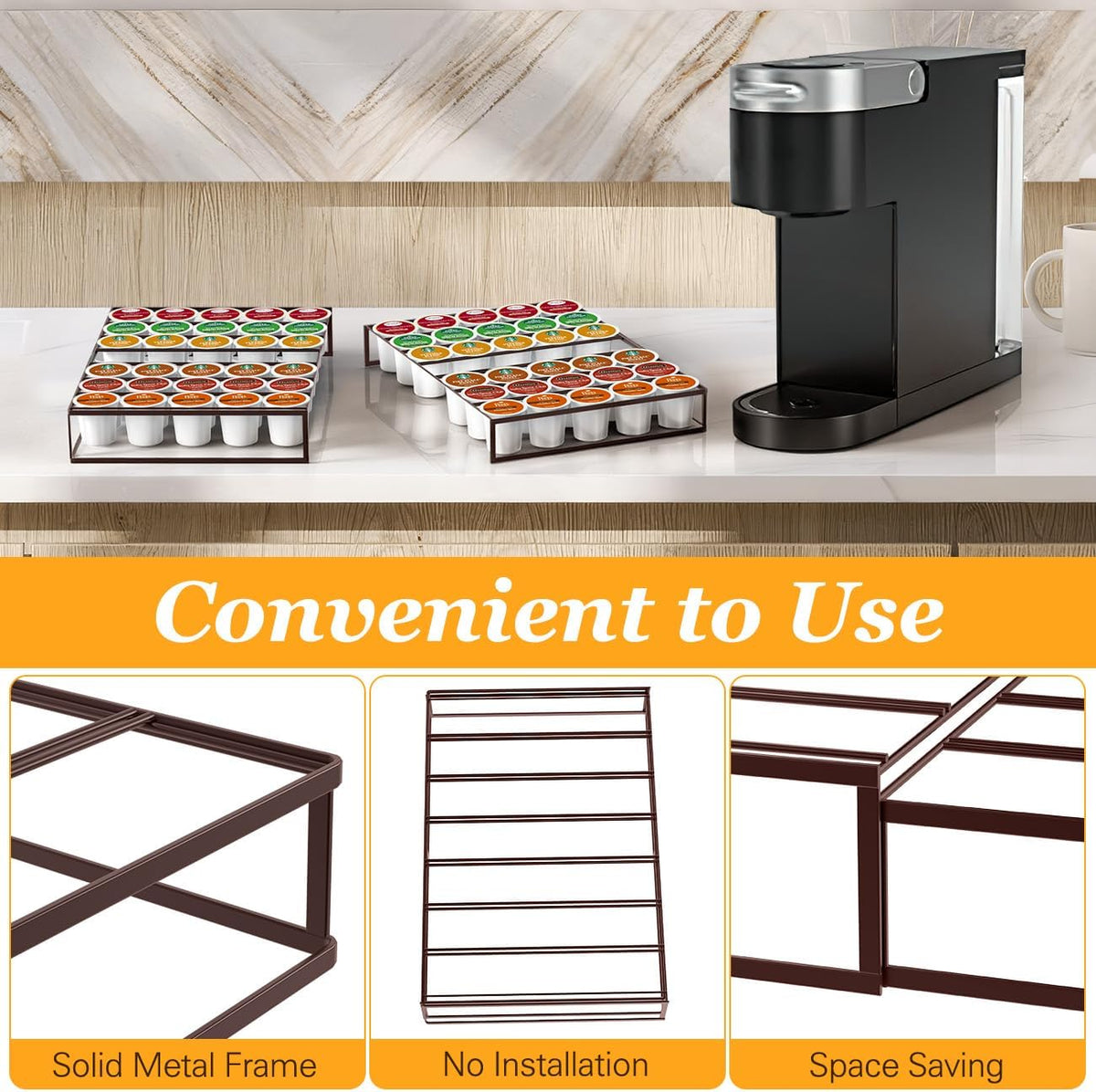 Coffee Pod Holder Drawer, Expandable K Cup Holder Compatible with Keurig K-Cup, K Cup Drawer Organizer Hold 30-60 Coffee Pod Storage for Coffee Station Office and Kitchen, Black