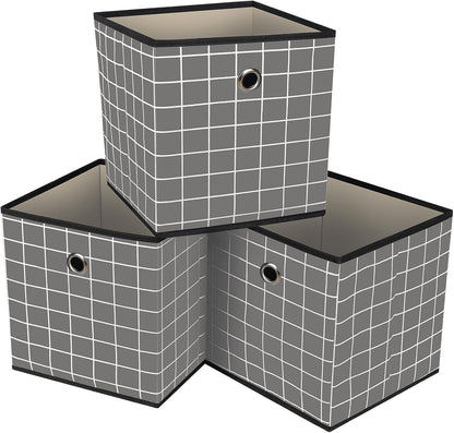 Black Foldable Storage Cubes Bins ,11 Inch Cloth Storage Cube Fabric Storage Box Cubes Organizer Baskets with Handles for Home Organizer Set of 3 (Black)
