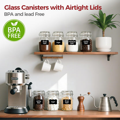 34oz 6 Pack Glass Jars with Airtight Lids - Round Food Storage Canisters for Pantry Organization, Ideal for Sugar, Cookies, Candy, Coffee, Nuts & Dry Goods | Thick Glass,BPA-Free