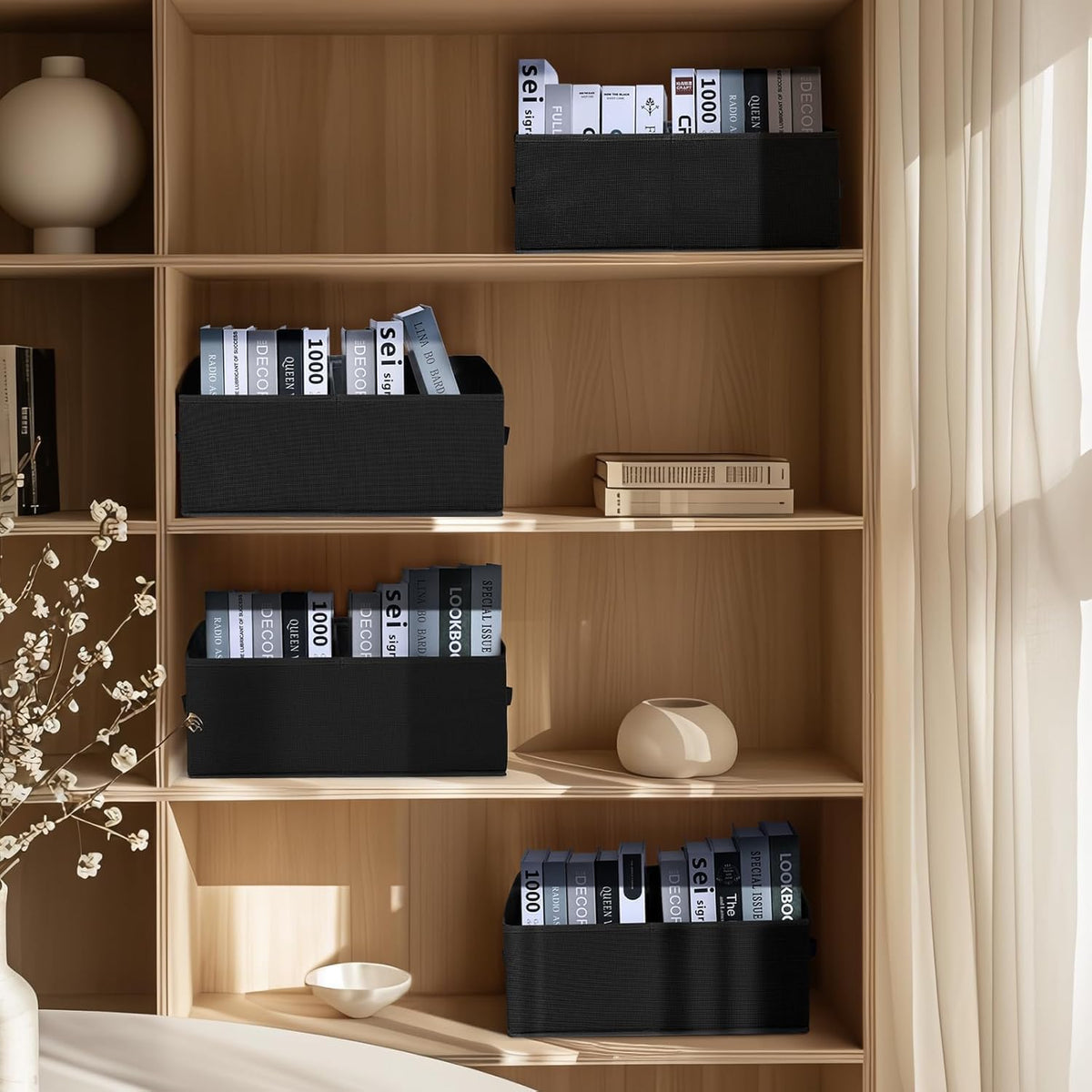 DIMJ Closet Storage Bins - Fabric Storage Baskets for Shelves, Collapsible Closet Organizers and Storage with Handles, Trapezoid Shelf Organization Storage Cubes for Purse, Toys, Books, Towel, Socks