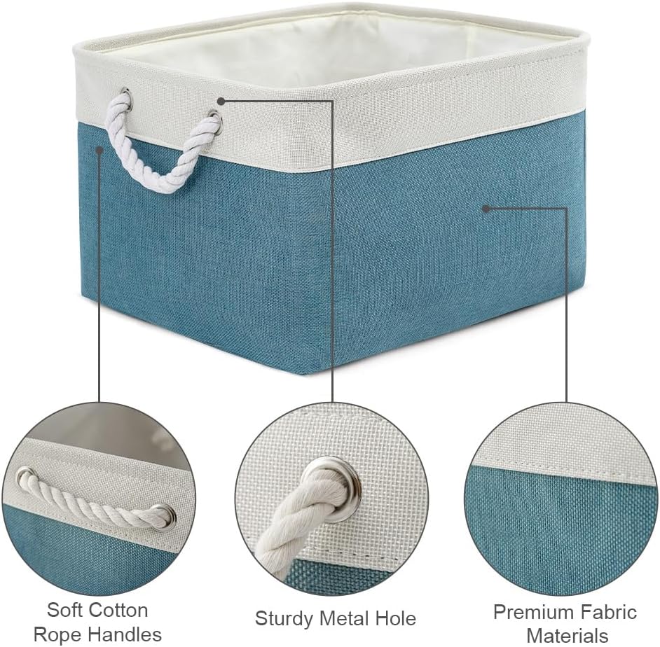 Fabric Storage Bins 12x8x5 inch [6-Pack] with Rope Handles - Decorative Baskets for Organizing