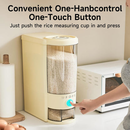 UFORU Rice Dispenser, Rice Storage Container with Measuring Cup for Kitchen Pantry Household, Cereal Dry Food Storage Containers Airtight, Sealed Moisture Proof (Brown 11 Lbs)