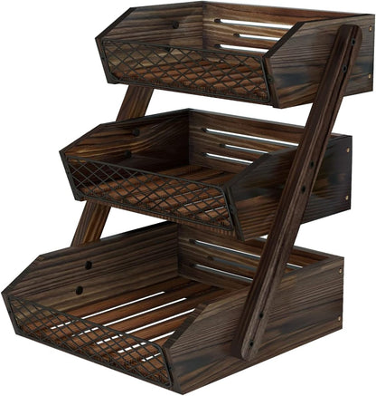 Dorhors Fruit Basket for Kitchen,Fruit Bowl,Kitchen Counter Organizer,Wooden Vegetable Holder for Countertop,Bread Storage Basket Stand(3 Tier)
