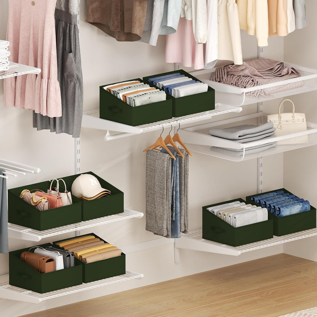 DIMJ Closet Storage Bins - Fabric Storage Baskets for Shelves, Collapsible Closet Organizers and Storage with Handles, Trapezoid Shelf Organization Storage Cubes for Purse, Toys, Books, Towel, Socks